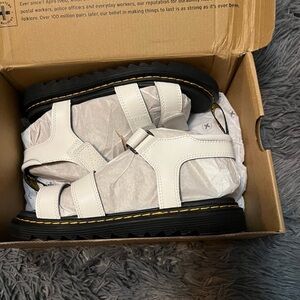 Dr. Martens Kids White Sandals with Black Soles